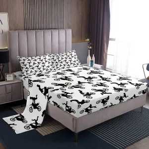 Feelyou Motocross Rider Bed Sheets for Kids Boys Children Extreme Sports Motorcycle Bed Sheets Set Dirt Bike Motorbike Sheet Set Boy Room Decor Bedding Set Queen Size Bed Set 4Pcs