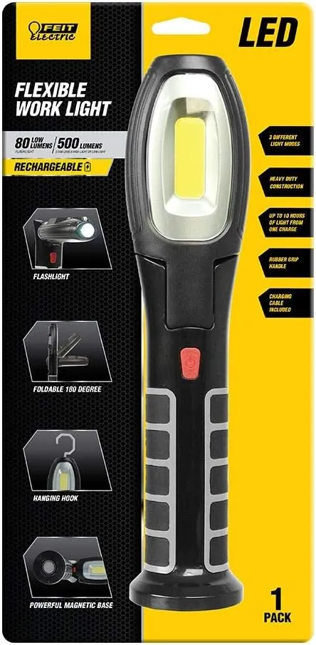 Feit Electric Portable Handheld LED Work Light Flashlight with 500 Lumens Ultra Bright,Foldable and Rechargeable - WORK500FLEXBAT