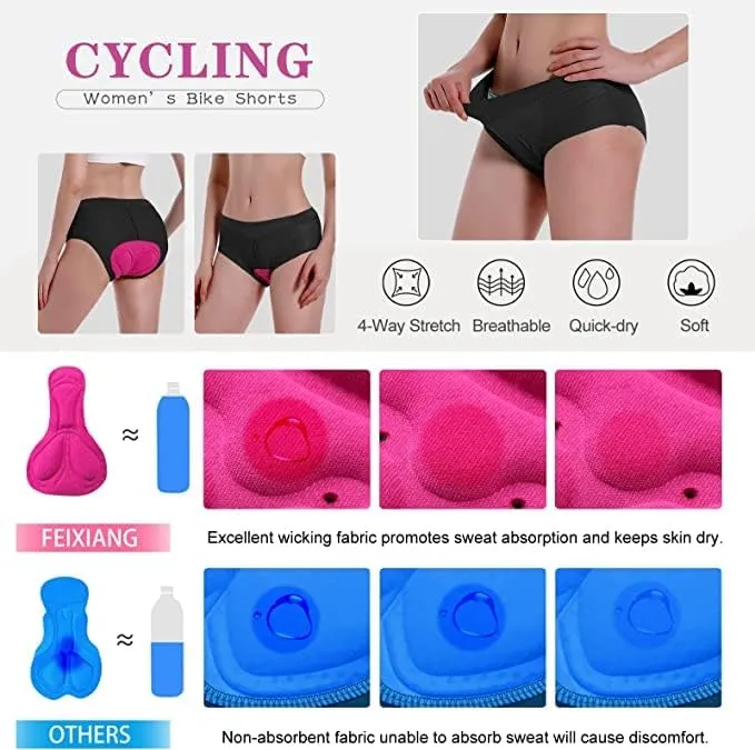 FEIXIANG Cycling Underwear for Women, 4D Padded Bike Bicycle Shorts Cycle Biking Riding Undershorts MTB Mountain