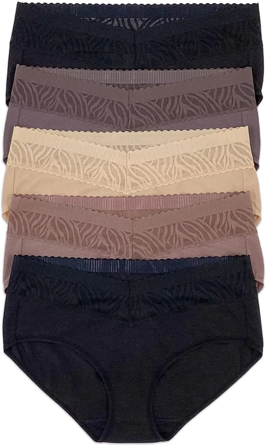 Felina Womens 5 Pack Stay In Place Mid-Rise Lace Hipster