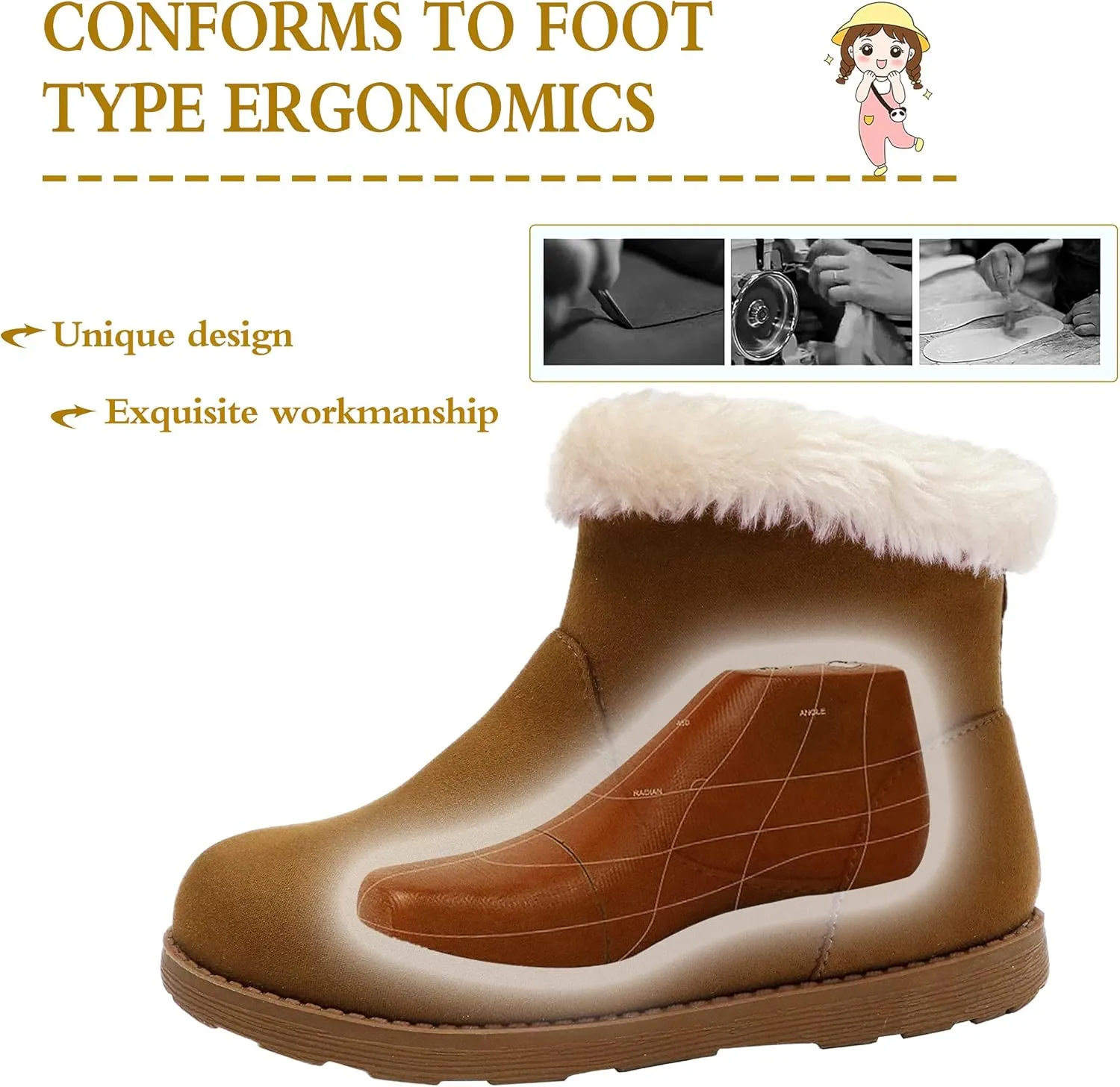 festooning Girls & Toddler' Faux Fur Shearling Style Boots, Girls Warm Winter Flat Non-Slip Zip Snow Boots for Indoor Outdoor(Toddler/Little Kid/Big Kid)