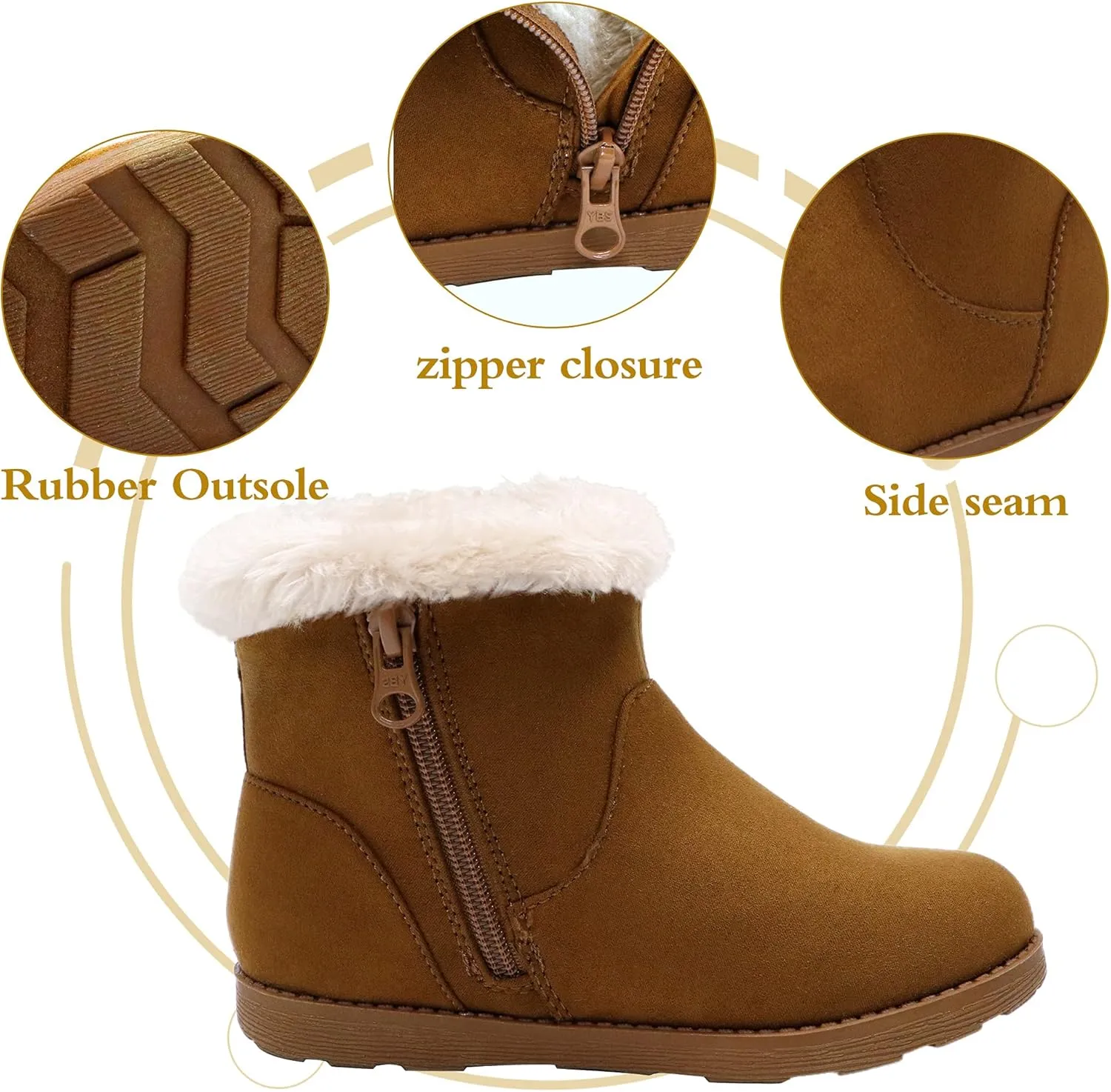 festooning Girls & Toddler' Faux Fur Shearling Style Boots, Girls Warm Winter Flat Non-Slip Zip Snow Boots for Indoor Outdoor(Toddler/Little Kid/Big Kid)