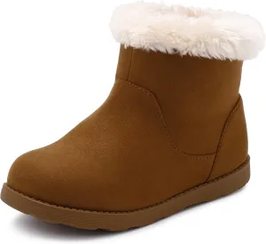 festooning Girls & Toddler' Faux Fur Shearling Style Boots, Girls Warm Winter Flat Non-Slip Zip Snow Boots for Indoor Outdoor(Toddler/Little Kid/Big Kid)