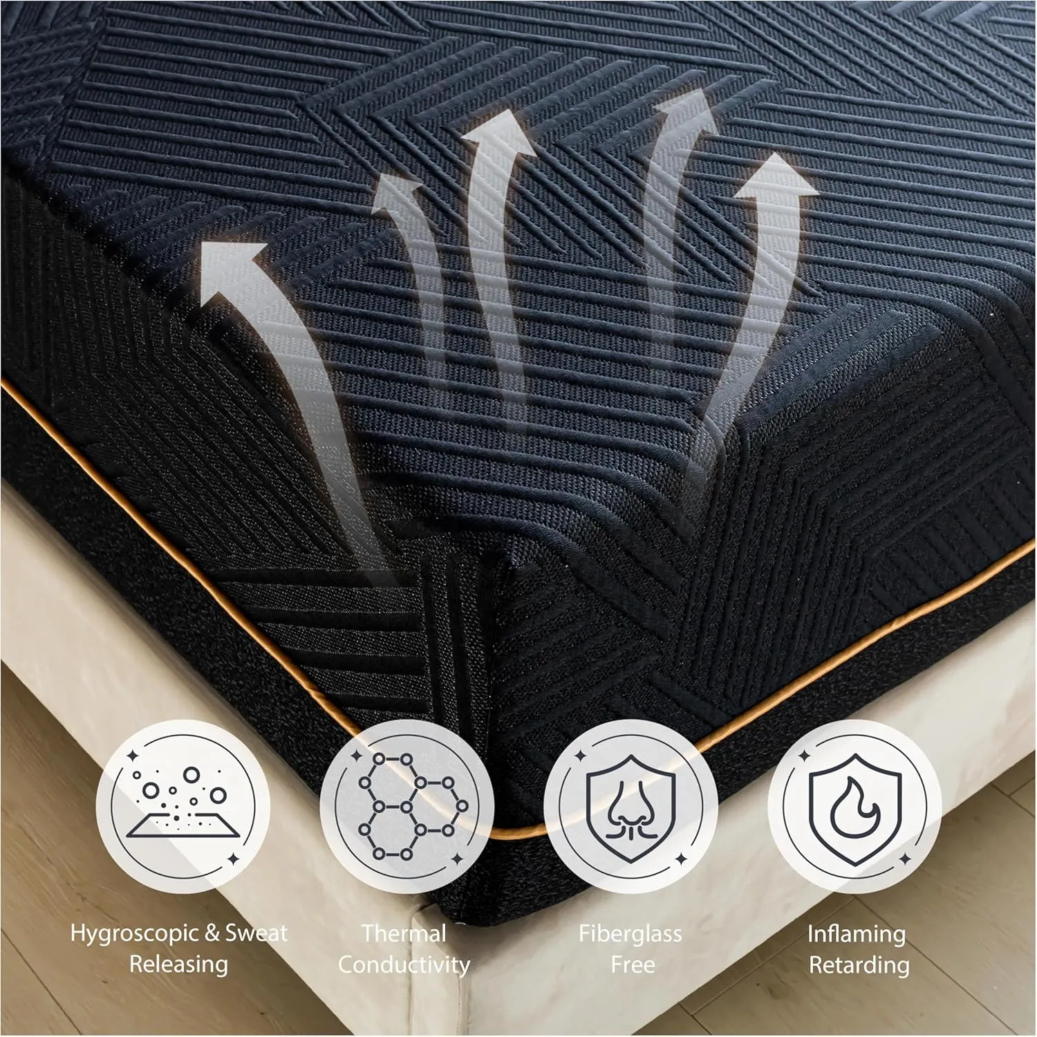 Firm King 14 Inch Memory Foam Mattress in a Box, Cooling Knit Fabric Cover, Copper Memory Foam, Made in The USA of US Foam, CertiPUR-US Certified, 76”x80”, Black