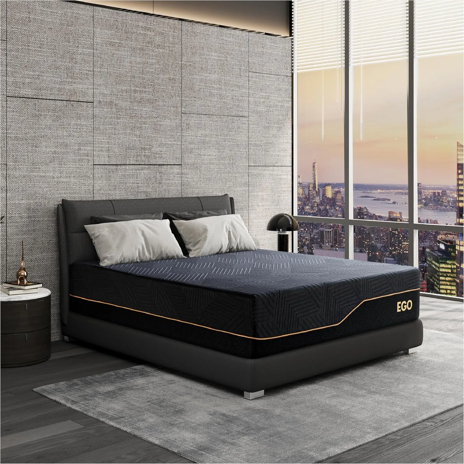 Firm King 14 Inch Memory Foam Mattress in a Box, Cooling Knit Fabric Cover, Copper Memory Foam, Made in The USA of US Foam, CertiPUR-US Certified, 76”x80”, Black
