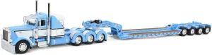 First Gear DCP 1/64 Blue Peterbilt 389 48in Flattop Sleeper & Fontaine Lowboy Trailer with Flip Axle 60-1972