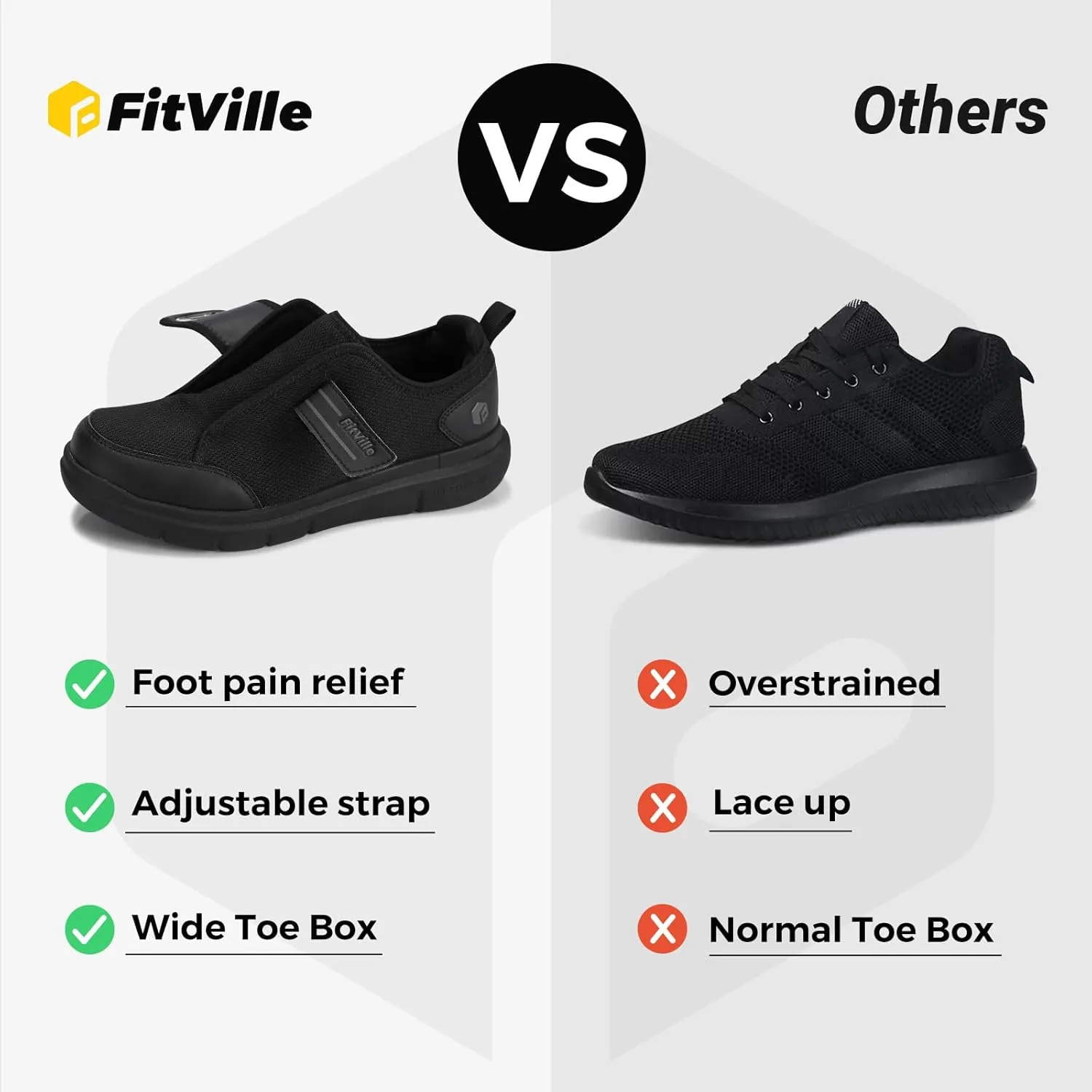 FitVille Diabetic Shoes for Men Extra Wide, Hook and Loop Walking Shoes for Elderly for Swollen Feet Foot Pain Relief Neuropathy - EasyTop V10