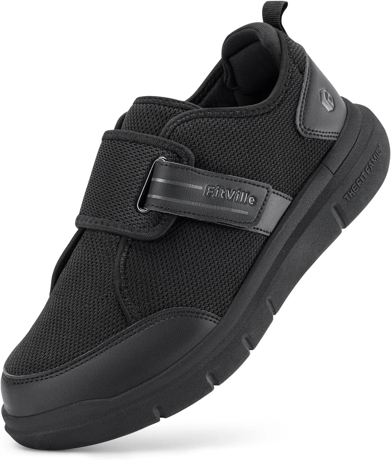 FitVille Diabetic Shoes for Men Extra Wide, Hook and Loop Walking Shoes for Elderly for Swollen Feet Foot Pain Relief Neuropathy - EasyTop V10