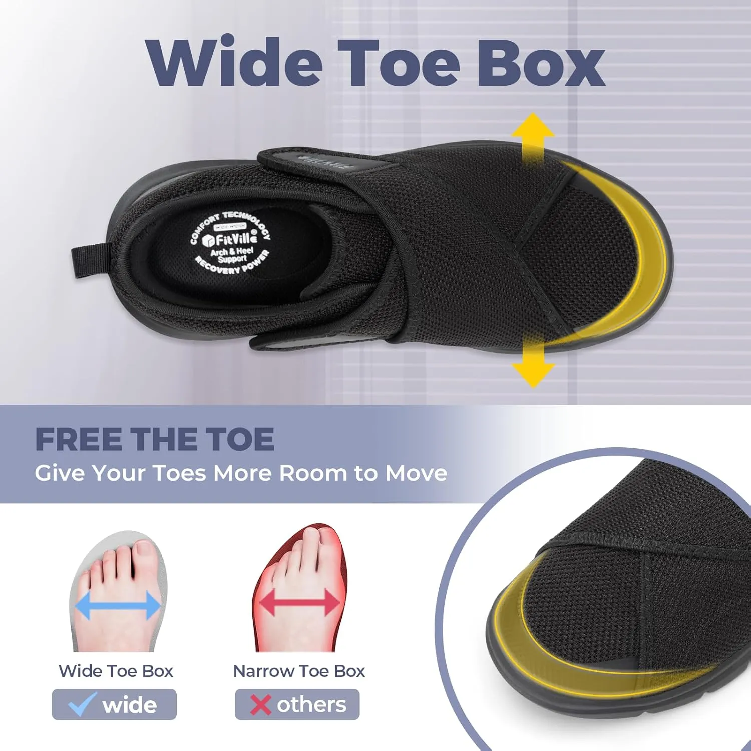 FitVille Diabetic Shoes for Men Extra Wide Width Adjustable Closure Walking Shoes Swollen Feet Shoes for Neuropathy Pain Relief - EasyTop V5