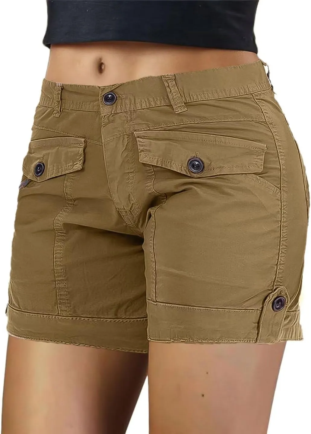 Flamingals Women's Cargo Shorts Mid Waist Trendy Summer Hiking Shorts with Flat Pocket for Women