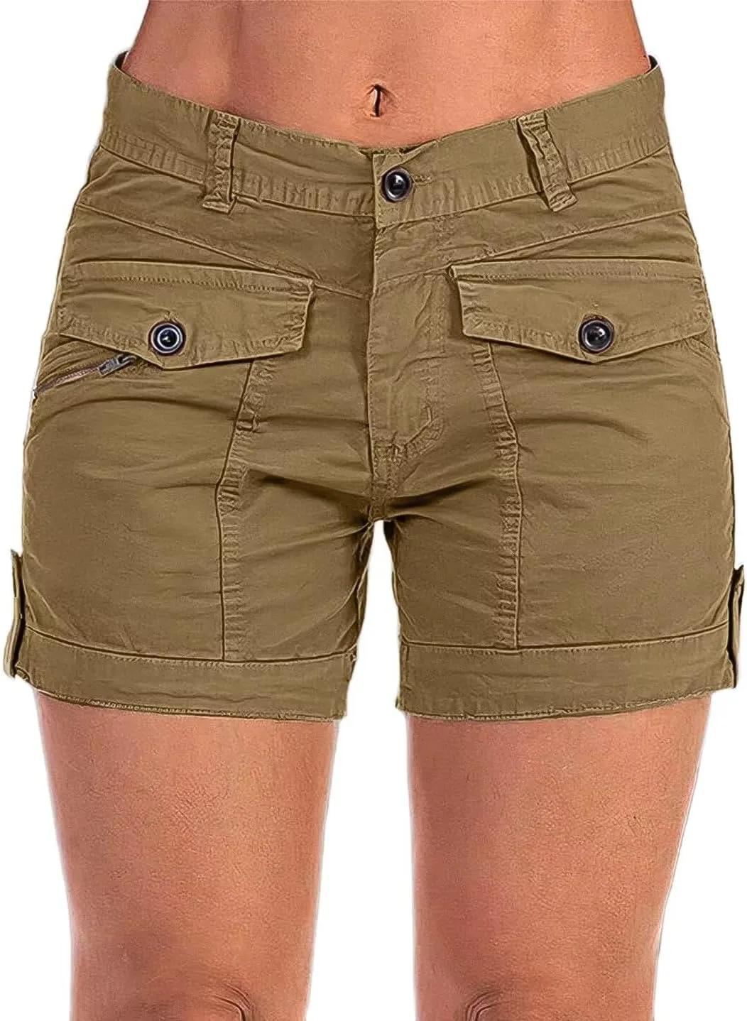 Flamingals Women's Cargo Shorts Mid Waist Trendy Summer Hiking Shorts with Flat Pocket for Women