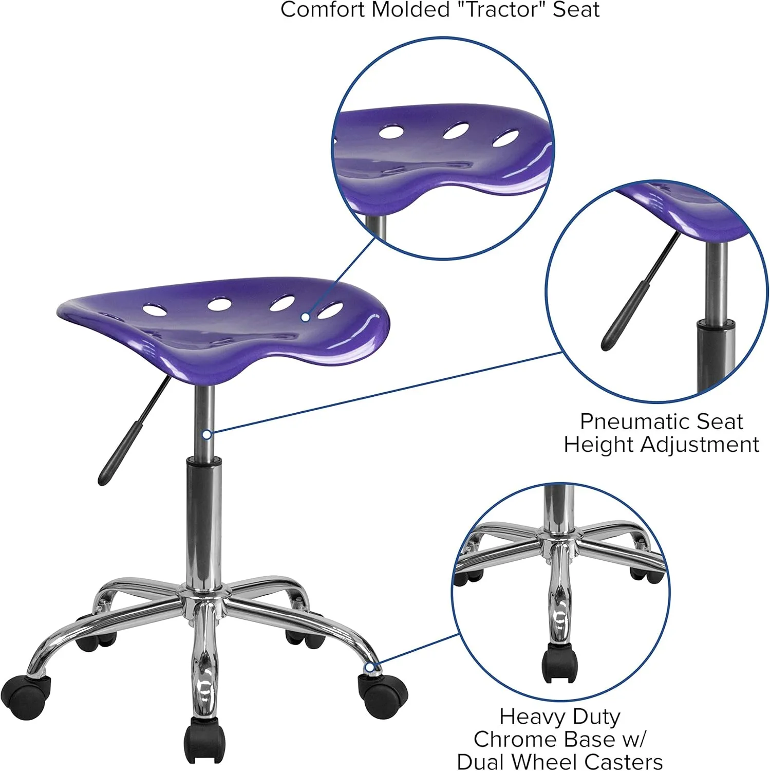 Flash Furniture Taylor Vibrant Violet Swivel Tractor Seat and Chrome Stool with Contoured Comfort Seat