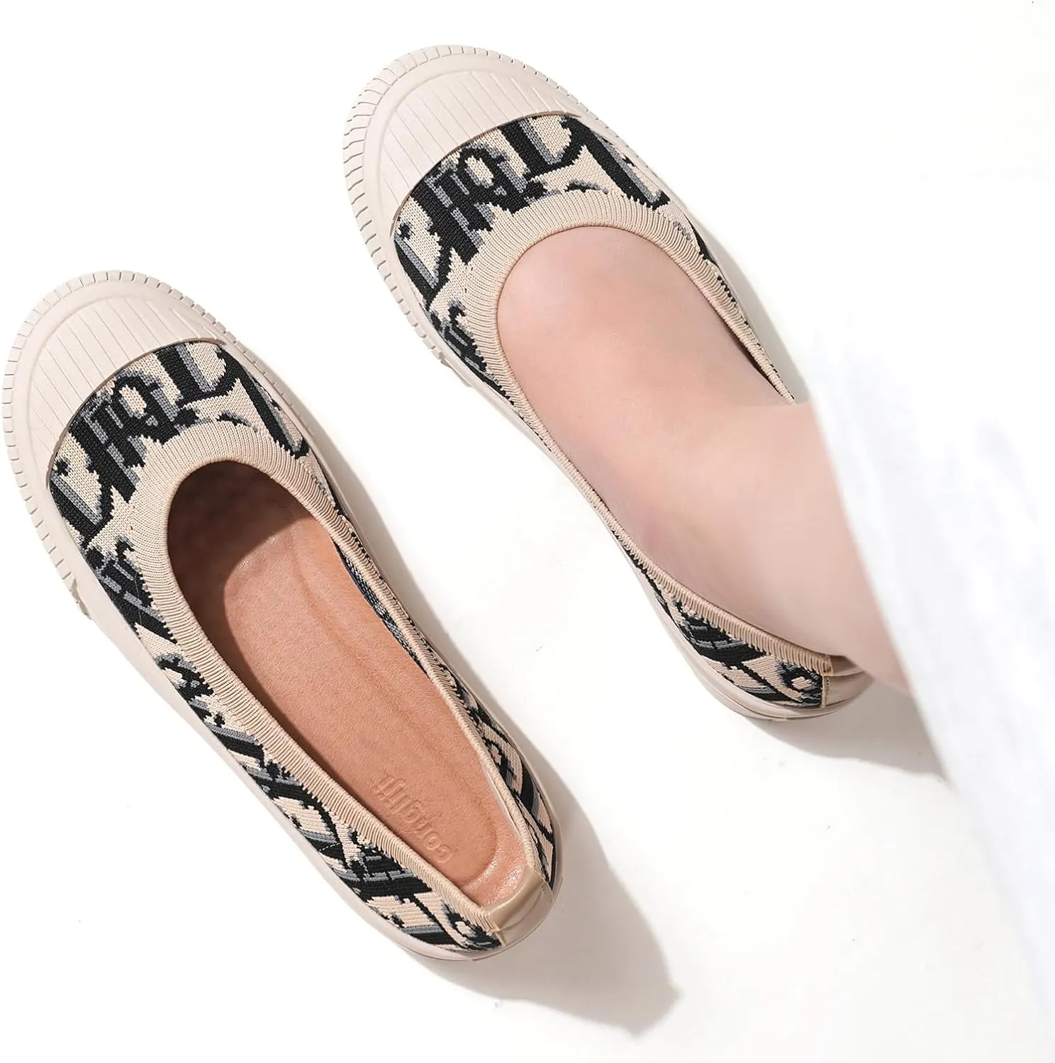 Flats for Women Round Toe Slip On Casual Shoes Breathable Knitted Loafers Comfortable Dressy Ballet Flats