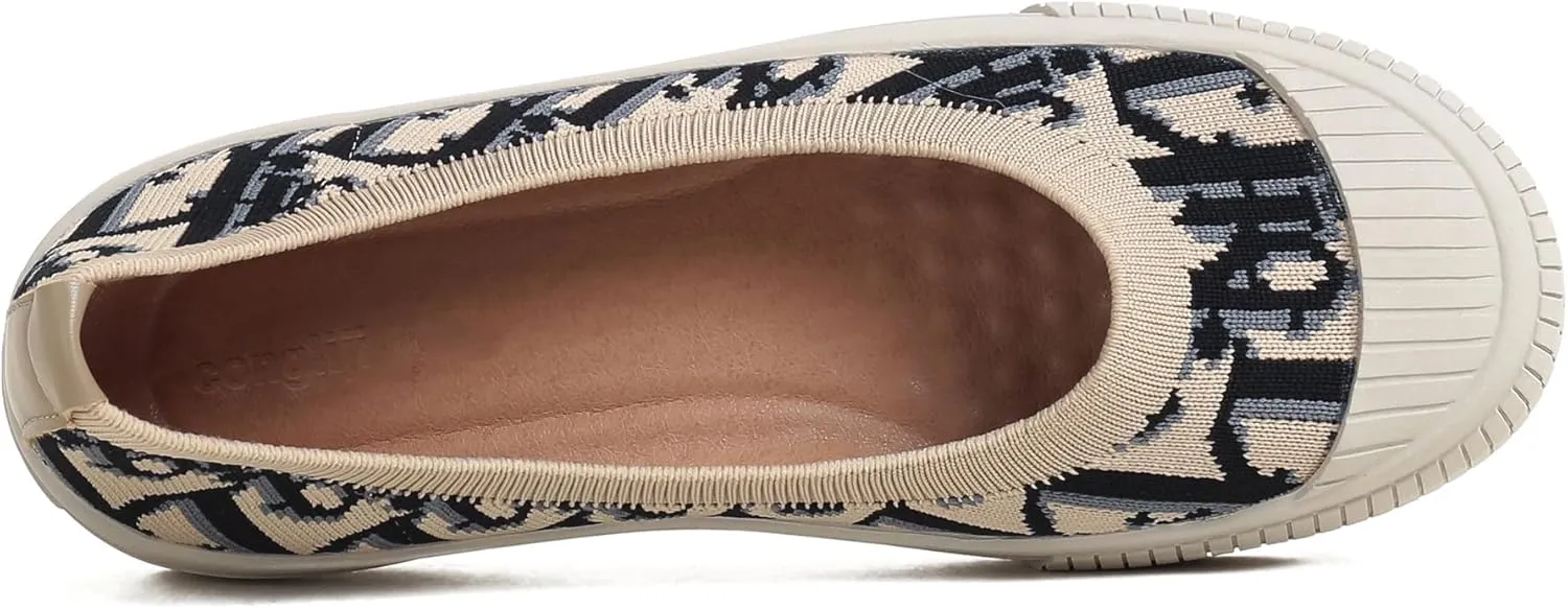 Flats for Women Round Toe Slip On Casual Shoes Breathable Knitted Loafers Comfortable Dressy Ballet Flats