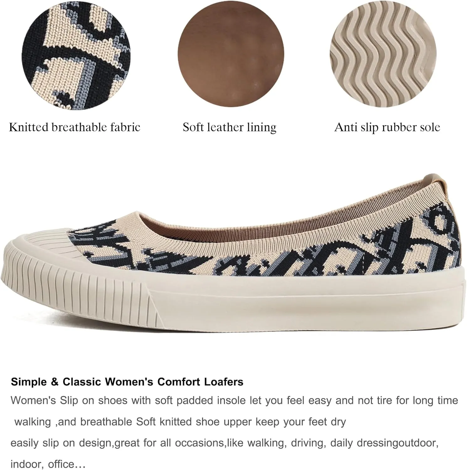 Flats for Women Round Toe Slip On Casual Shoes Breathable Knitted Loafers Comfortable Dressy Ballet Flats