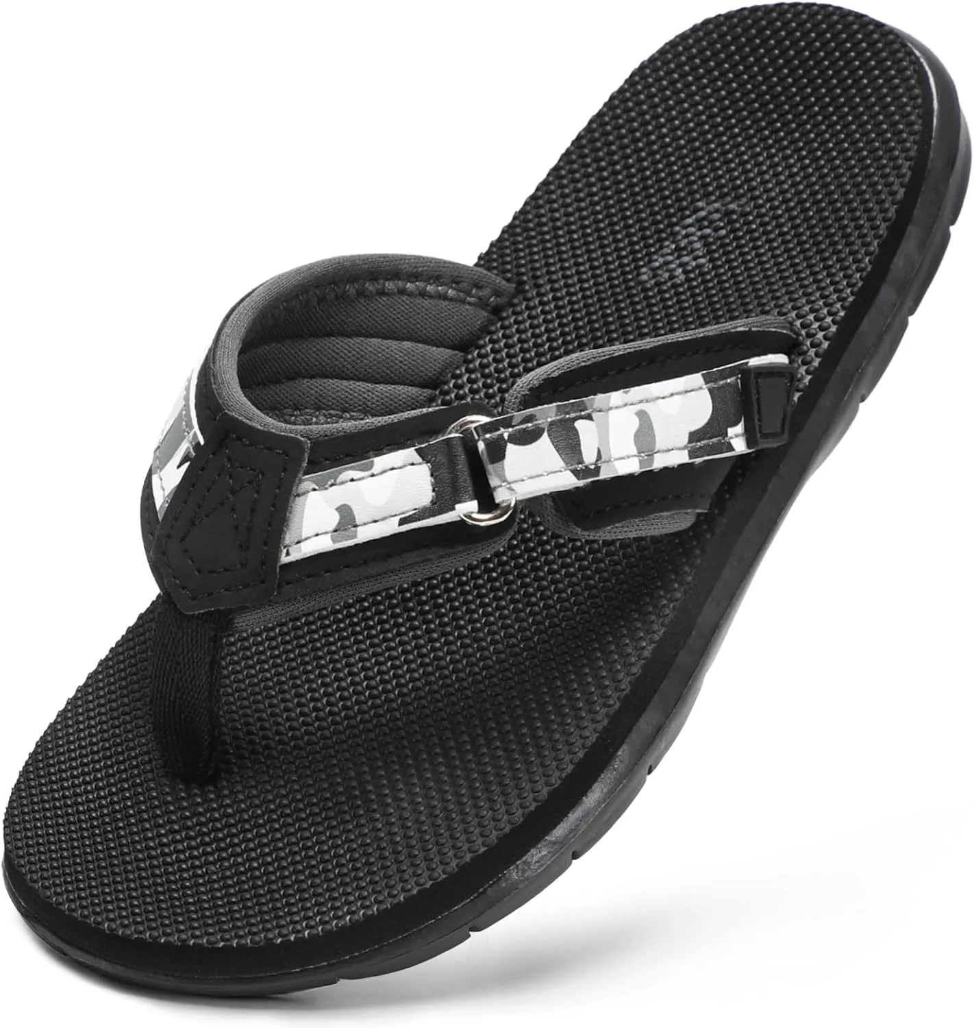 Flip Flops Boys Sandals Summer Beach Non Slip Outdoor & Intdoor Little/Big Boys Adjustable Comfortable Soft Bathroom Pool Swimming Shower Home House Sport All Black Big Kid 6