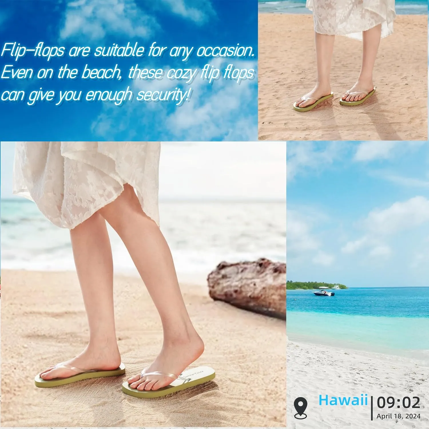 flip flops for women Beach Sandals Premium Rubber Ultra Soft Flip Flops Outdoor Slippers Flip Flops with Clear Laces Casual