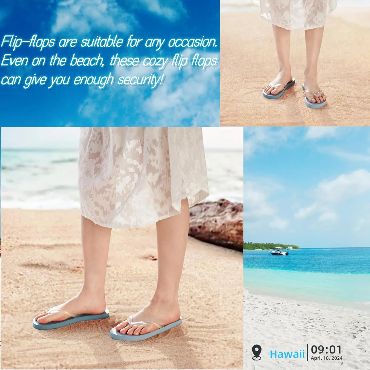 flip flops for women Beach Sandals Premium Rubber Ultra Soft Flip Flops Outdoor Slippers Flip Flops with Clear Laces Casual