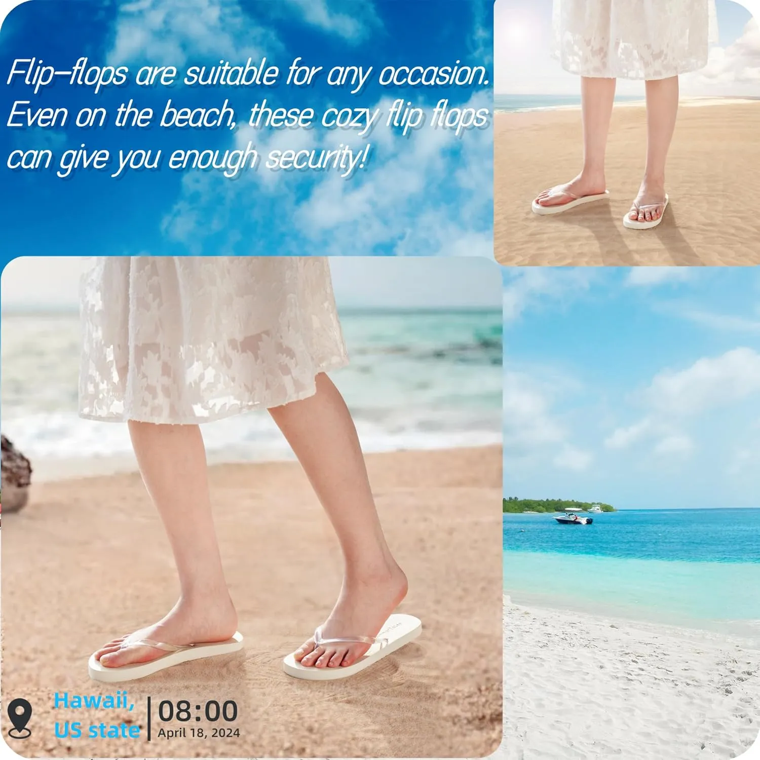 flip flops for women Beach Sandals Premium Rubber Ultra Soft Flip Flops Outdoor Slippers Flip Flops with Clear Laces Casual