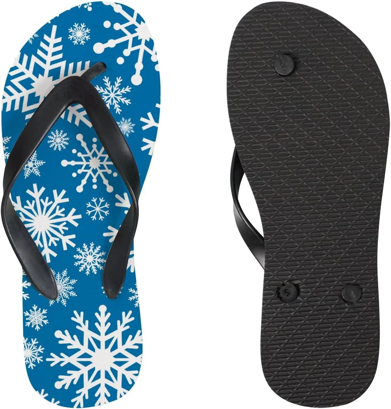 Flip Flops for Women Girls White Blue Glitter Snowflakes Summer Casual Thong Slippers Slide Flat Sandals for Beach