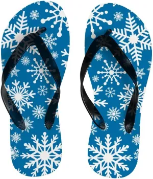 Flip Flops for Women Girls White Blue Glitter Snowflakes Summer Casual Thong Slippers Slide Flat Sandals for Beach