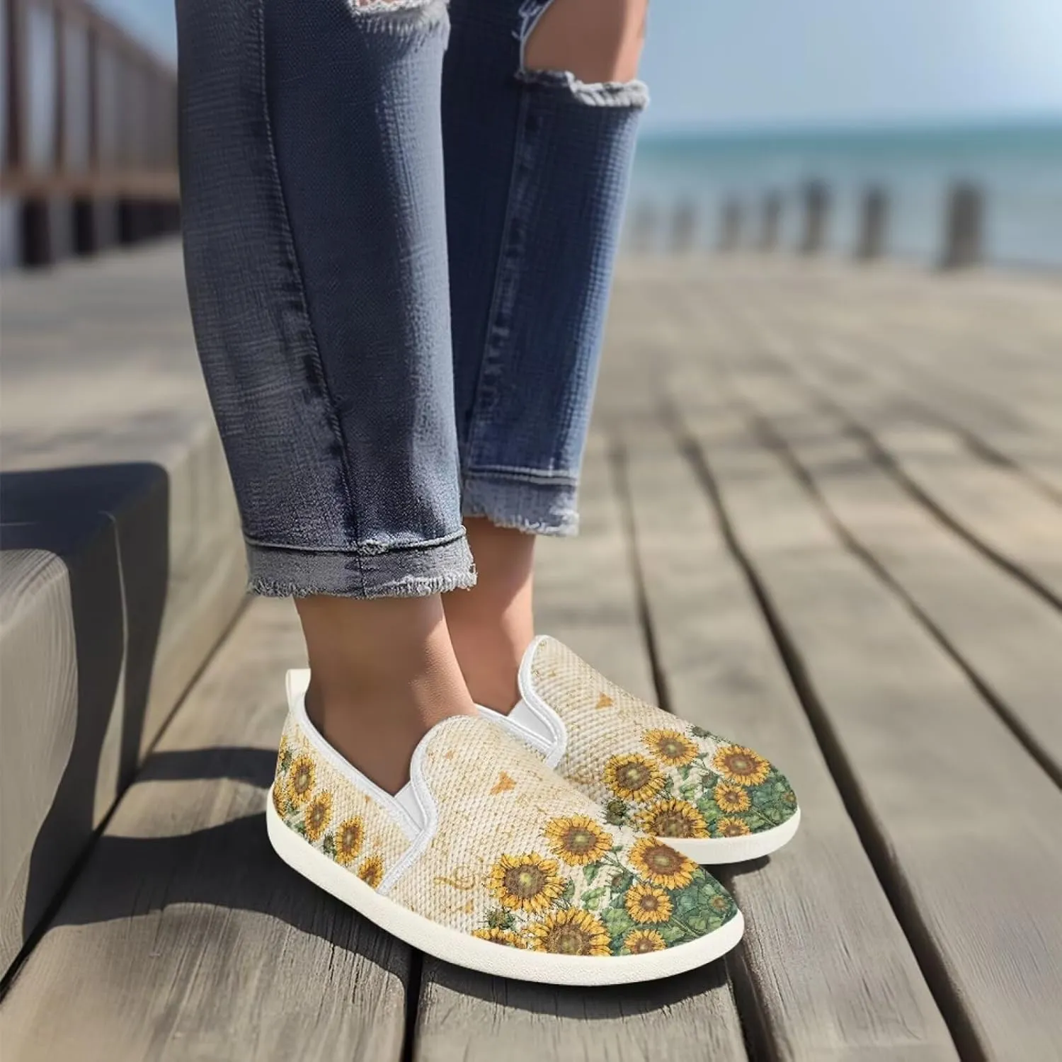 Flower Pattern Flat Mesh Shoes | Slip-Resistant Work Shoes & Tennis Shoes | Comfortable & Stylish Shoes for Women