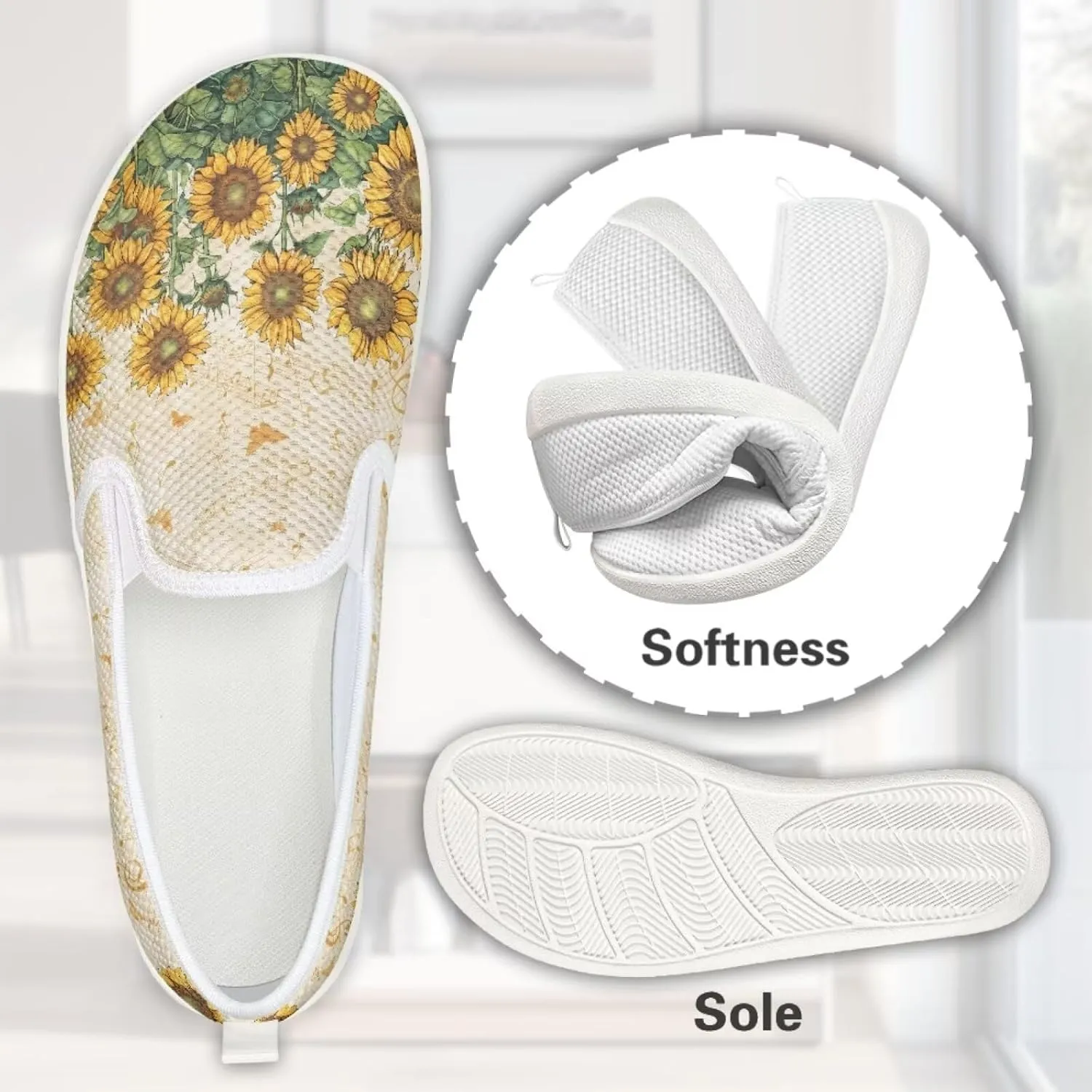 Flower Pattern Flat Mesh Shoes | Slip-Resistant Work Shoes & Tennis Shoes | Comfortable & Stylish Shoes for Women