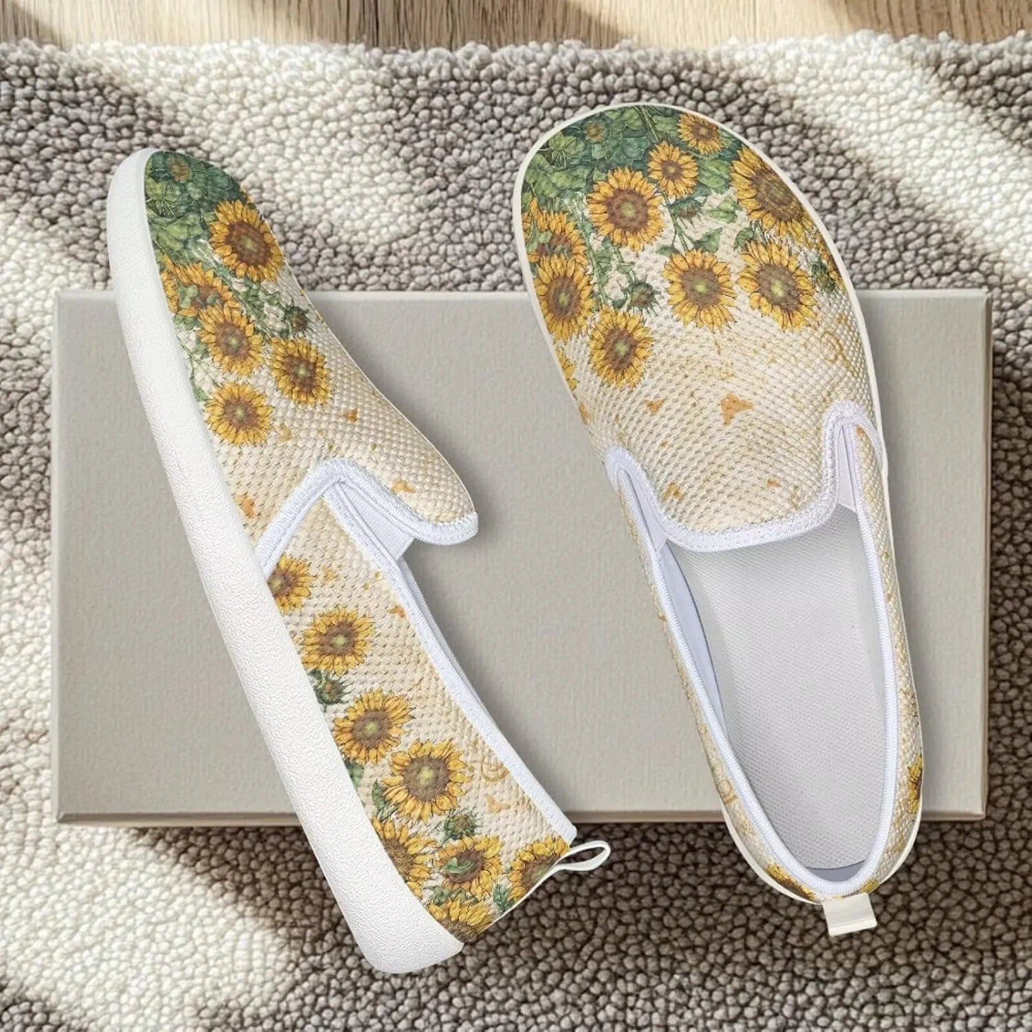 Flower Pattern Flat Mesh Shoes | Slip-Resistant Work Shoes & Tennis Shoes | Comfortable & Stylish Shoes for Women