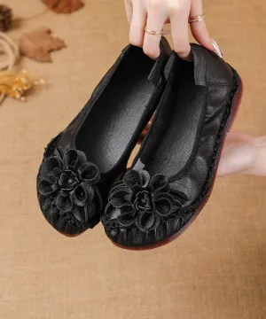 For Shoes Leather Women Cowhide Splicing Soft Black Flat