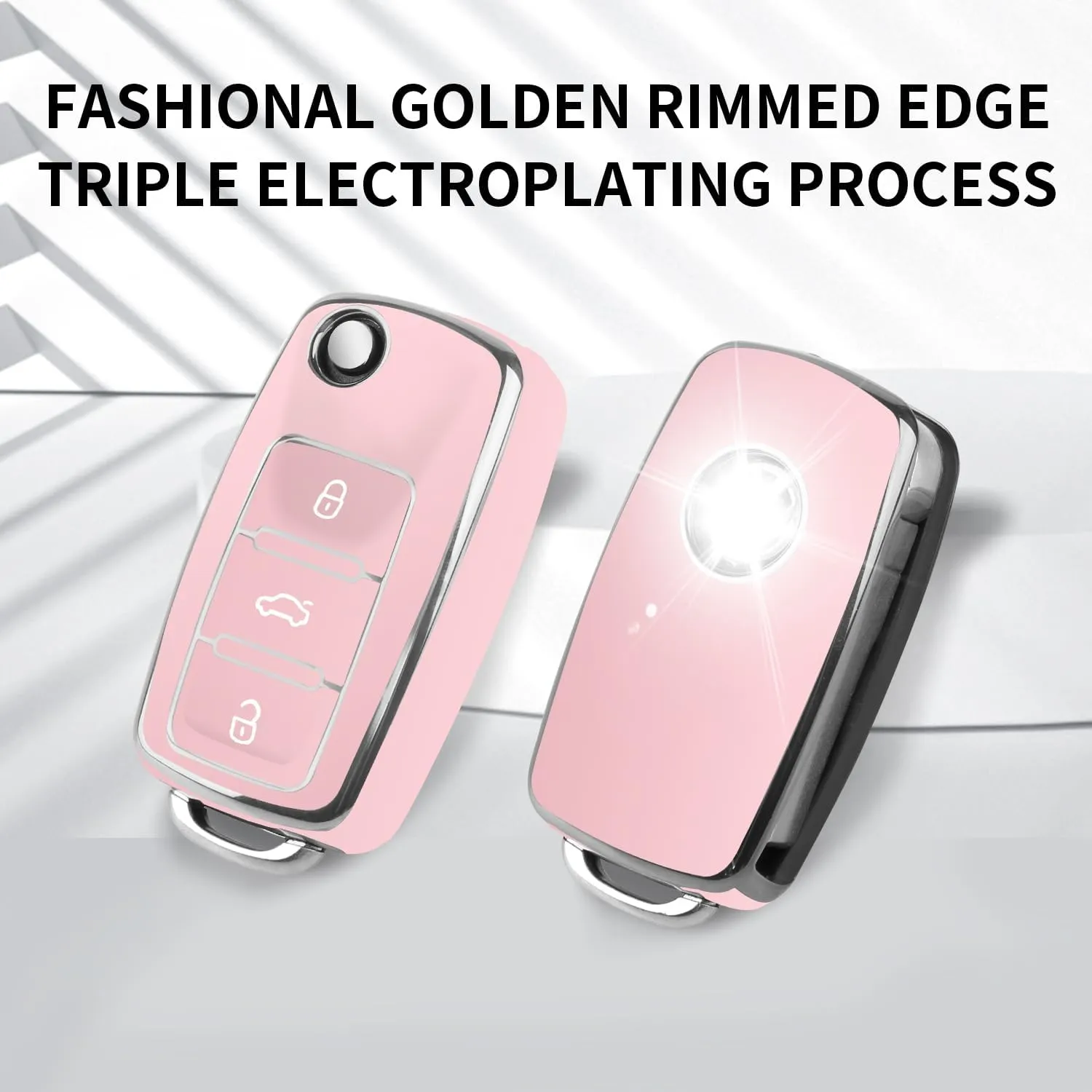 for VW Car Key Fob Cover with Keychain, Soft TPU Car Key Case Shell for Volkswagen Beetle Gti Jetta Passat Tiguan (pink)