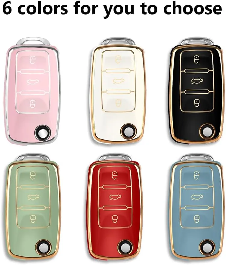 for VW Car Key Fob Cover with Keychain, Soft TPU Car Key Case Shell for Volkswagen Beetle Gti Jetta Passat Tiguan (pink)