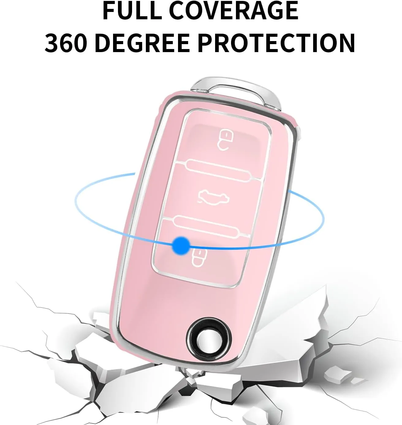 for VW Car Key Fob Cover with Keychain, Soft TPU Car Key Case Shell for Volkswagen Beetle Gti Jetta Passat Tiguan (pink)