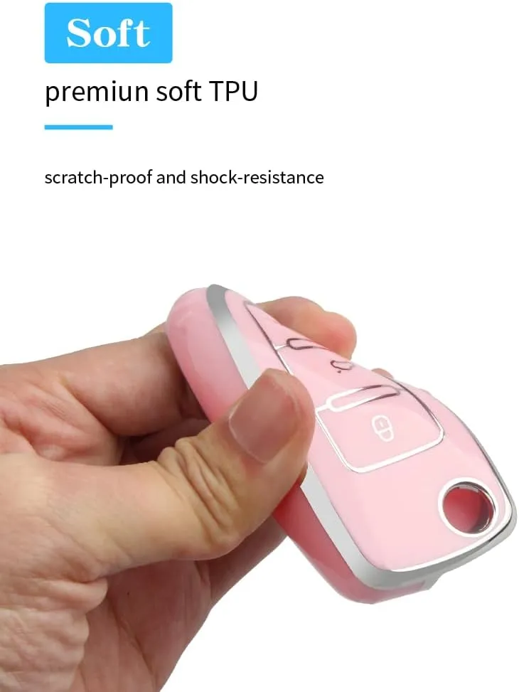 for VW Car Key Fob Cover with Keychain, Soft TPU Car Key Case Shell for Volkswagen Beetle Gti Jetta Passat Tiguan (pink)