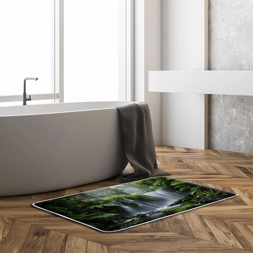 Forest Waterfall Bath Mat Tropical Jungle Nature Green Plant Spring Summer Scenery Bathroom Bath Rugs Microfiber Memory Foam(24x36 Inch)