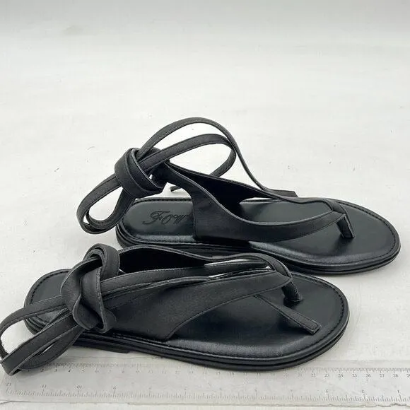 FOWT Black Split Round Toe Sandals Lace up Strappy Soft Flip Flop Casual Flats