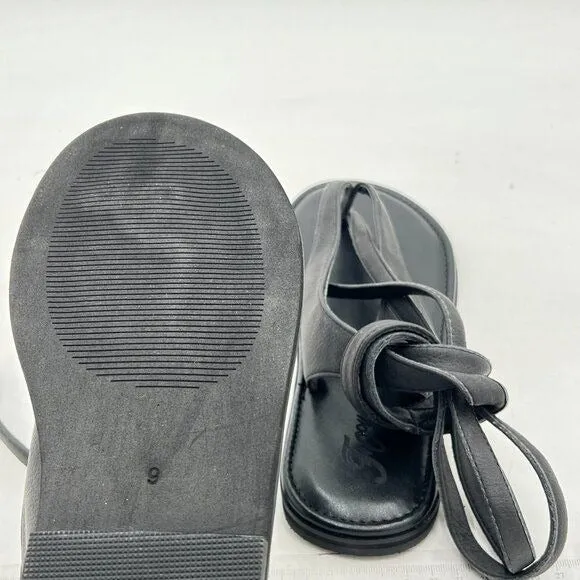 FOWT Black Split Round Toe Sandals Lace up Strappy Soft Flip Flop Casual Flats