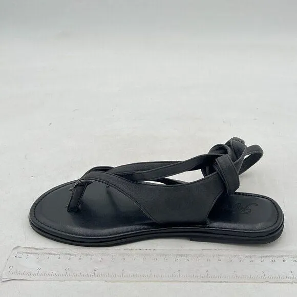 FOWT Black Split Round Toe Sandals Lace up Strappy Soft Flip Flop Casual Flats