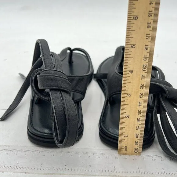 FOWT Black Split Round Toe Sandals Lace up Strappy Soft Flip Flop Casual Flats