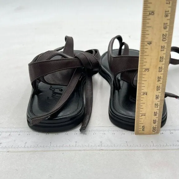FOWT Dark Brown Split Round Toe Sandals Lace up Strappy Soft Flip Flop Flats