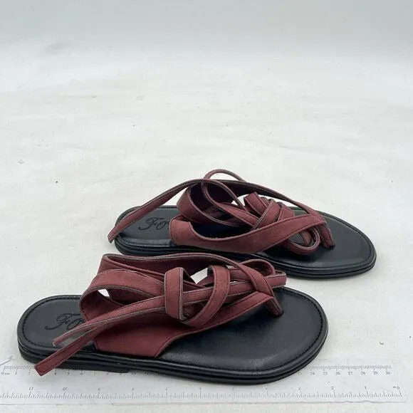 FOWT Wine Split Round Toe Sandals Lace up Strappy Soft Flip Flop Casual Flats