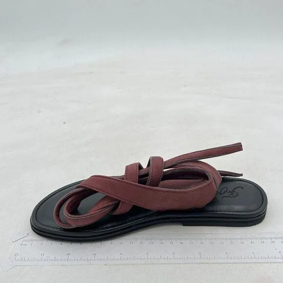 FOWT Wine Split Round Toe Sandals Lace up Strappy Soft Flip Flop Casual Flats