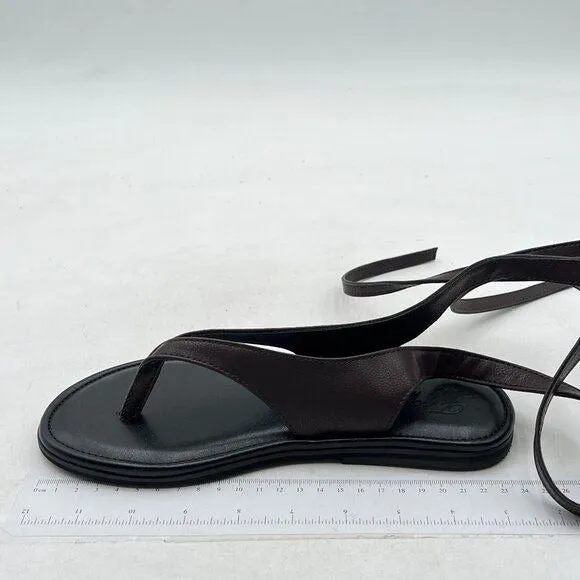 FOWT Women Split Round Toe Sandals Lace up Strappy Comfortable Flats Black