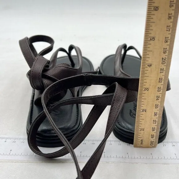 FOWT Women Split Round Toe Sandals Lace up Strappy Comfortable Flats Black