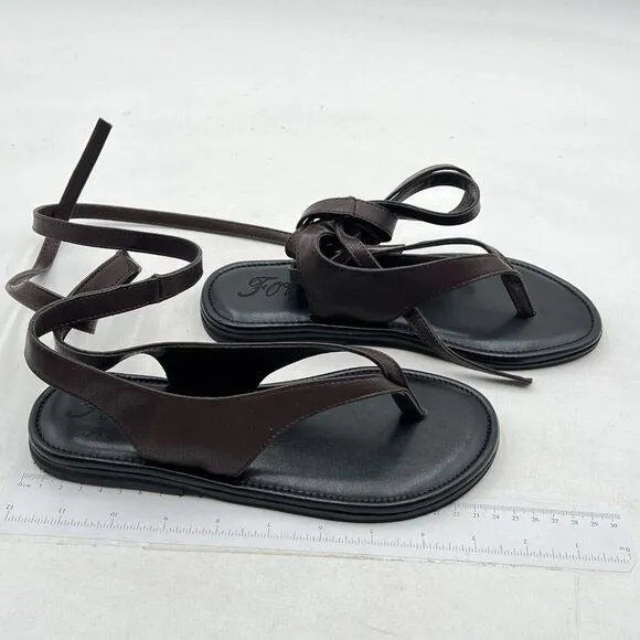 FOWT Women Split Round Toe Sandals Lace up Strappy Comfortable Flats Black