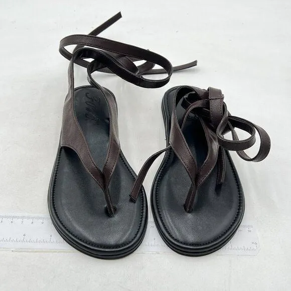 FOWT Women Split Round Toe Sandals Lace up Strappy Comfortable Flats Black