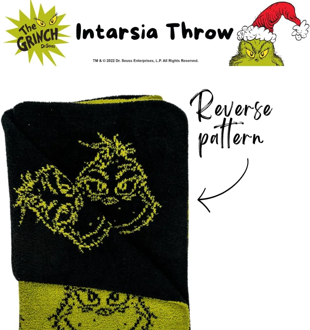 Franco Dr. Seuss Grinch Holiday & Christmas Bedding Soft Cozy Chic Dreams Feather Knit Intarsia Throw Blanket, 50 in x 60 in, (Officially Licensed Product) Collectibles