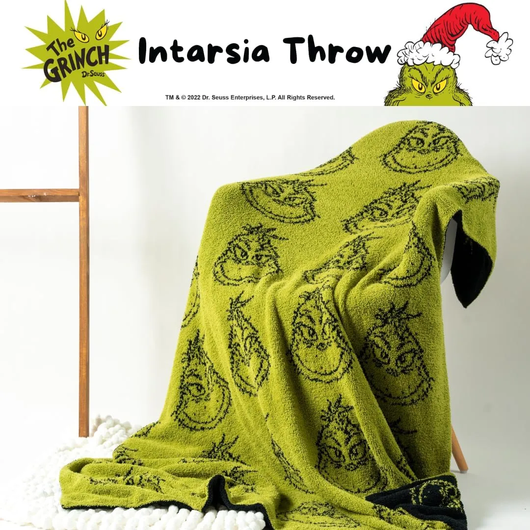 Franco Dr. Seuss Grinch Holiday & Christmas Bedding Soft Cozy Chic Dreams Feather Knit Intarsia Throw Blanket, 50 in x 60 in, (Officially Licensed Product) Collectibles