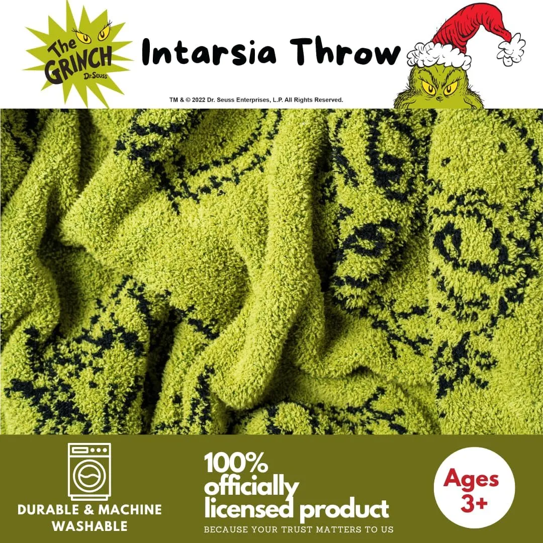 Franco Dr. Seuss Grinch Holiday & Christmas Bedding Soft Cozy Chic Dreams Feather Knit Intarsia Throw Blanket, 50 in x 60 in, (Officially Licensed Product) Collectibles