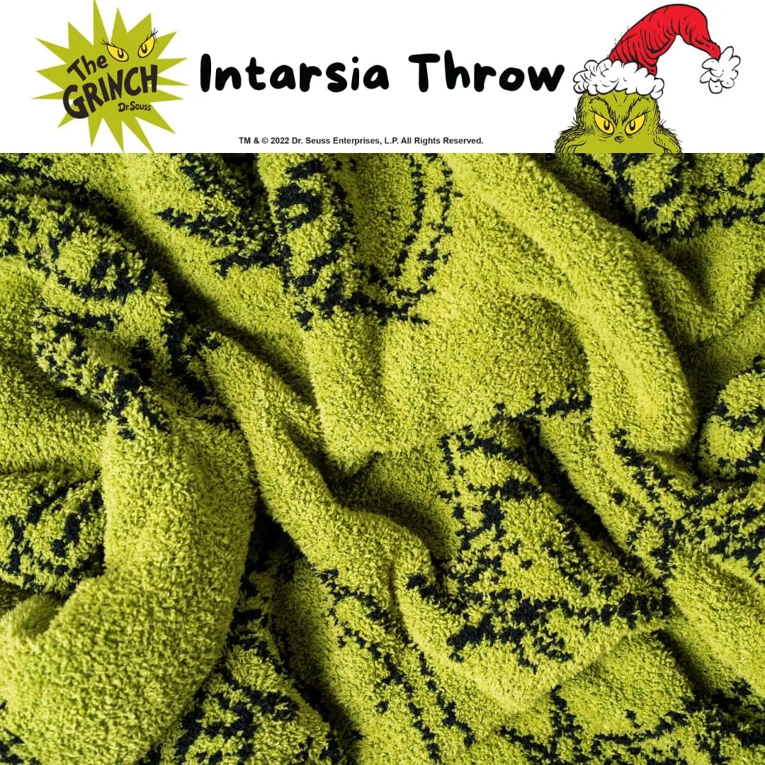Franco Dr. Seuss Grinch Holiday & Christmas Bedding Soft Cozy Chic Dreams Feather Knit Intarsia Throw Blanket, 50 in x 60 in, (Officially Licensed Product) Collectibles