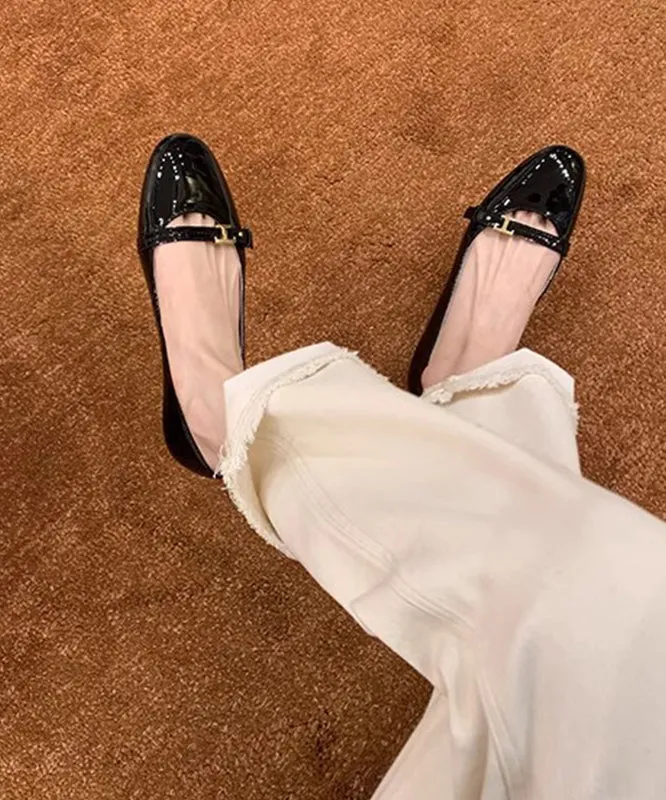 French Pink Faux Leather Flat Feet Shoes Splicing